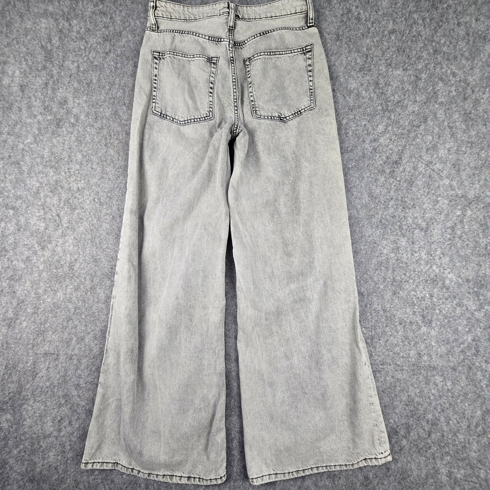 H&M &Denim Wide Leg Jeans Womens 8 Grey Ultra High Waist Acid Wash Regular Fit - Picture 6 of 10